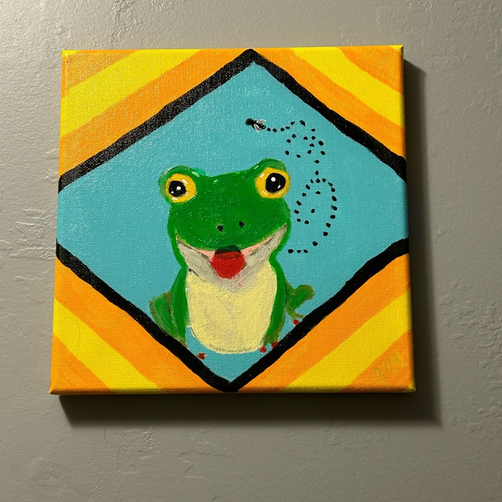 Original Frog Acrylic Painting 8x8 “Funky Little Frog”